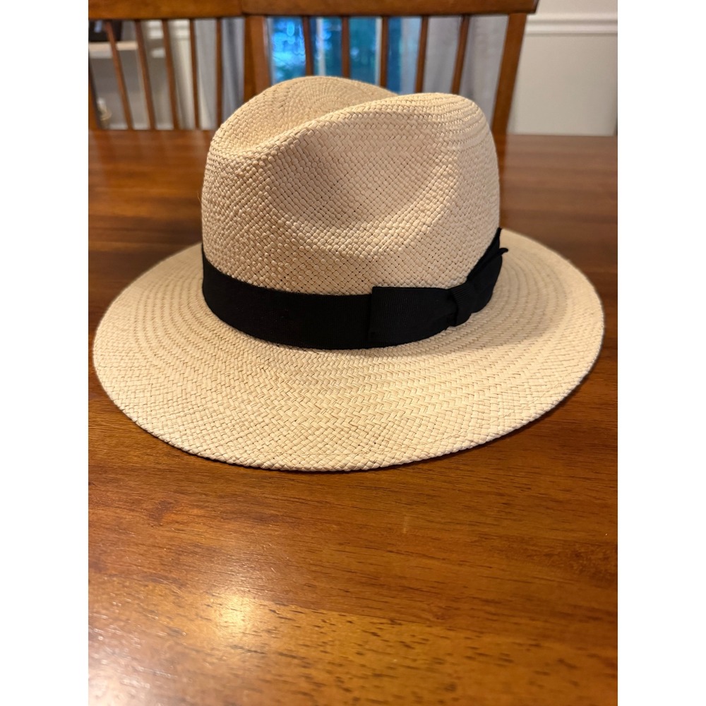 Little ST Man Original Panama Hat Toquilla Straw Fedora Beige Black Ribbon